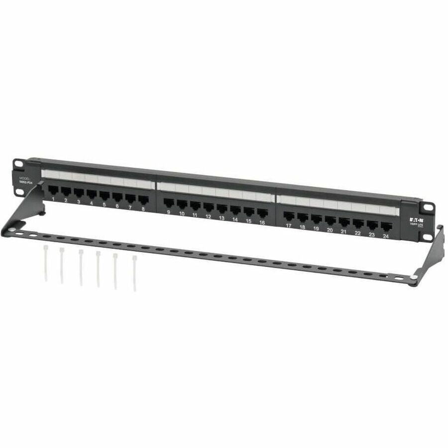 Eaton Tripp Lite Series Cat5e 24-Port Patch Panel - PoE+ Compliant, 110/Krone, 568A/B, RJ45 Ethernet, 1U Rack-Mount, TAA — N052-P24
