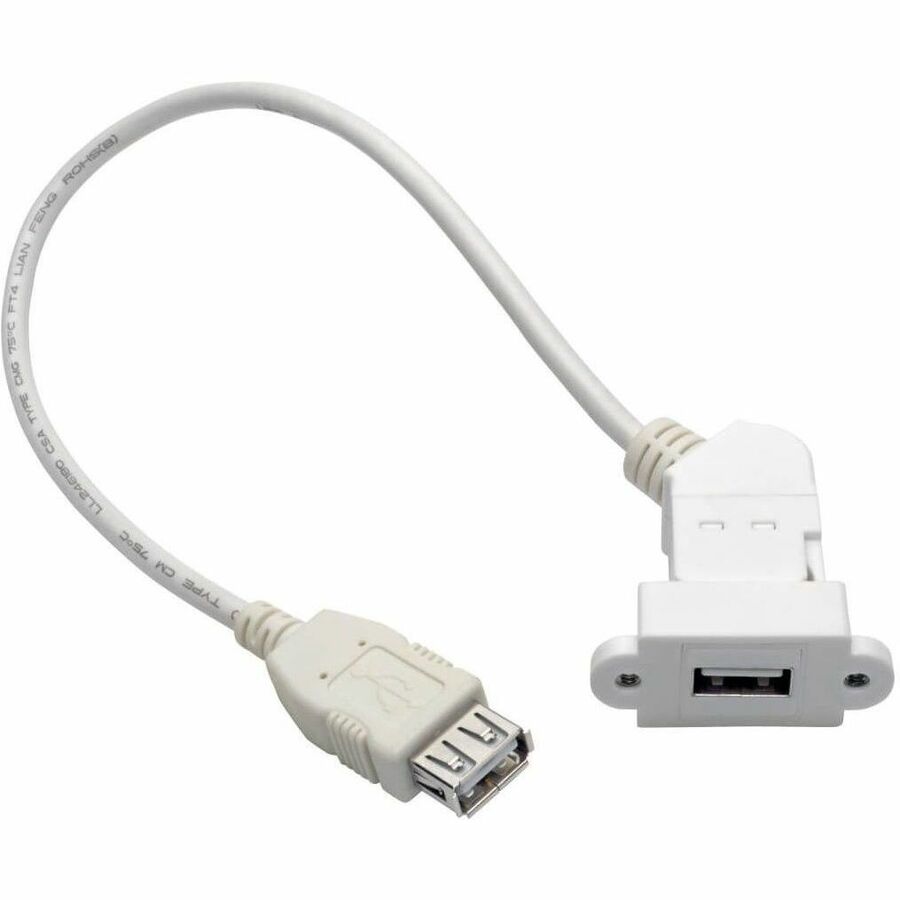 Tripp Lite by Eaton USB 2.0 All-in-One Keystone/Panel Mount Coupler Cable (F/F), Angled Connector, White, 1 ft. (0.31 m) — U060-001-KPA-WH