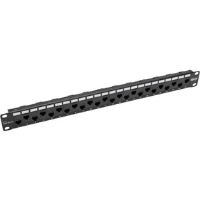 Eaton Tripp Lite Series 24-Port 1U Rack-Mount Cat5e/6 Offset Feed-Through Patch Panel with Cable Management Bar, RJ45 Ethernet, TAA — N254-024-OF