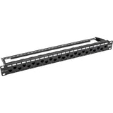 Eaton Tripp Lite Series 24-Port 1U Rack-Mount Cat5e/6 Offset Feed-Through Patch Panel with Cable Management Bar, RJ45 Ethernet, TAA — N254-024-OF