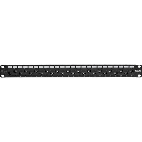 Eaton Tripp Lite Series 24-Port 1U Rack-Mount Cat5e/6 Offset Feed-Through Patch Panel with Cable Management Bar, RJ45 Ethernet, TAA — N254-024-OF