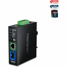 TRENDnet Hardened Industrial SFP to Gigabit UPoE Media Converter; IP30 Rated Housing; Includes DIN-rail & Wall Mounts; Operating Temp. -40 to 75 ?C (-40 to 167 ?F); TI-UF11SFP