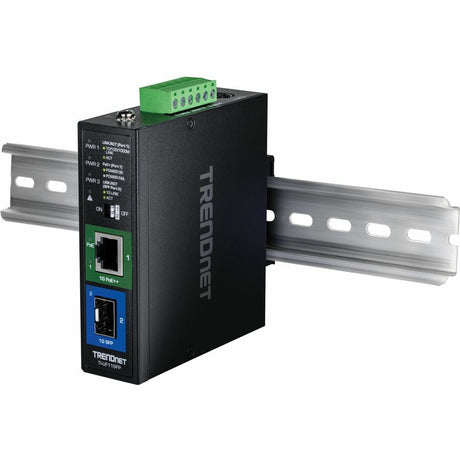 TRENDnet Hardened Industrial SFP to Gigabit UPoE Media Converter; IP30 Rated Housing; Includes DIN-rail & Wall Mounts; Operating Temp. -40 to 75 ?C (-40 to 167 ?F); TI-UF11SFP