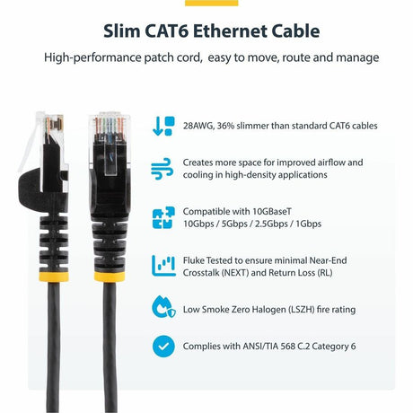 StarTech.com 3 ft CAT6 Cable - Slim CAT6 Patch Cord - Blue - Snagless RJ45 Connectors - Gigabit Ethernet Cable - 28 AWG - LSZH (N6PAT3BLS) — N6PAT3BLS