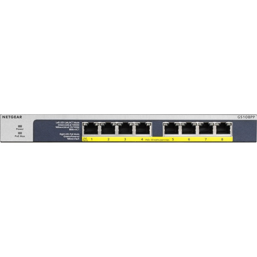 Netgear 8-port Gigabit Ethernet PoE+ Unmanaged Switch (GS108PP) — GS108PP-100NAS