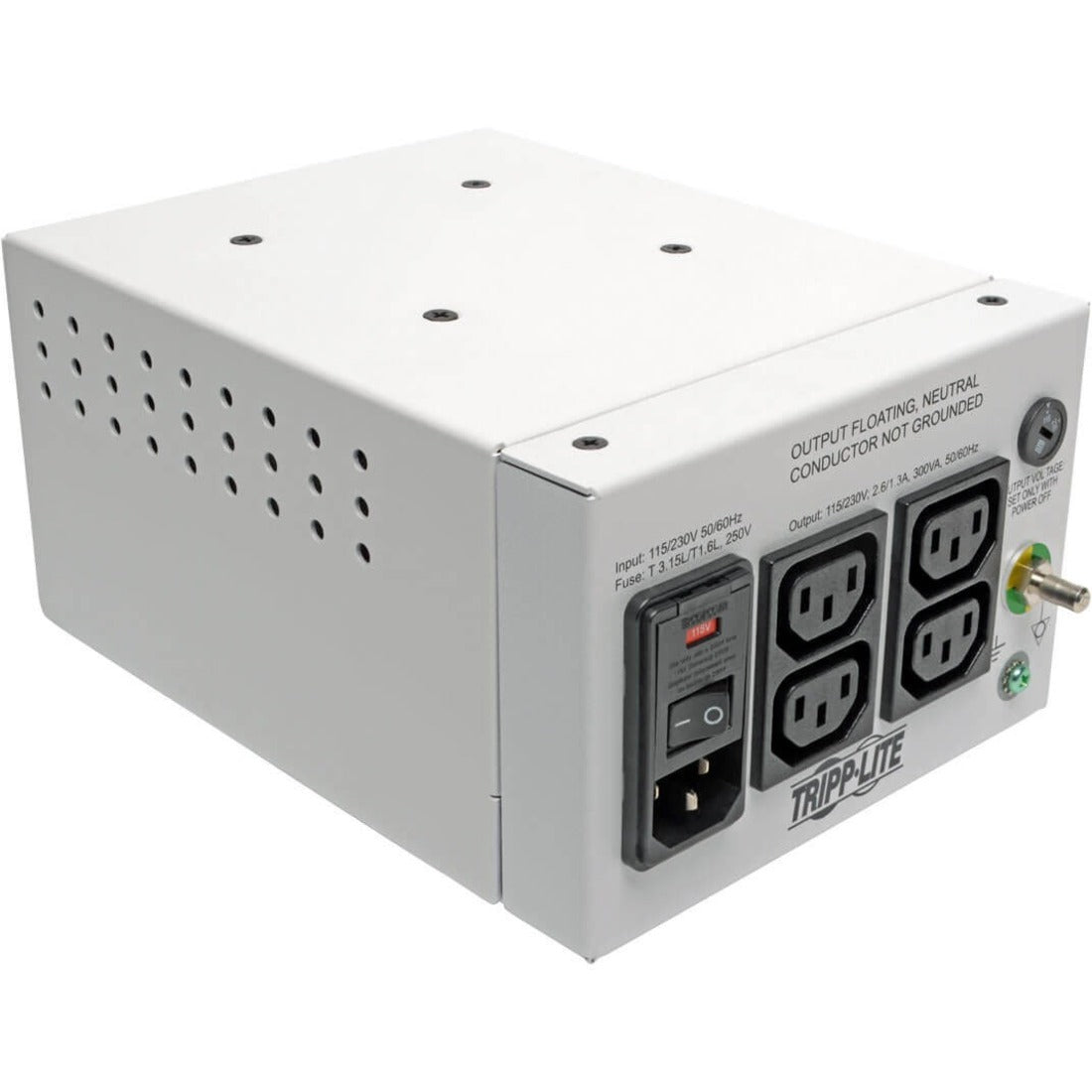 Tripp Lite by Eaton Isolator Series Dual-Voltage 115/230V 300W 60601-1 Medical-Grade Isolation Transformer, C14 Inlet, 4 C13 Outlets — IS300HGDV