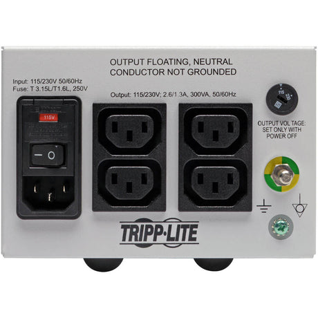 Tripp Lite by Eaton Isolator Series Dual-Voltage 115/230V 300W 60601-1 Medical-Grade Isolation Transformer, C14 Inlet, 4 C13 Outlets — IS300HGDV