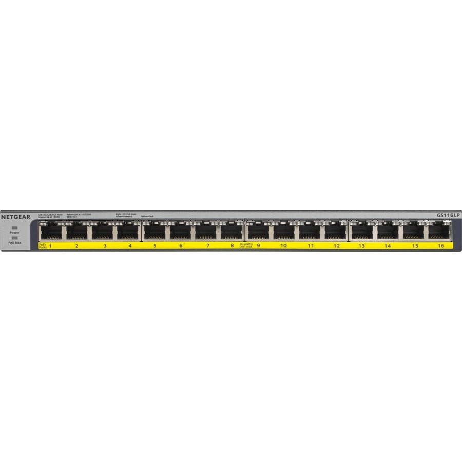 Netgear 16-Port 76W PoE/PoE+ Gigabit Ethernet Unmanaged Switch — GS116LP-100NAS