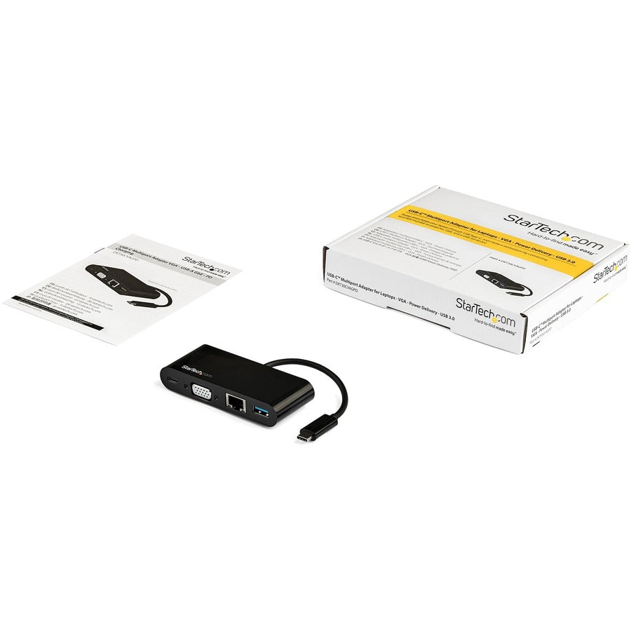 StarTech.com USB-C Multiport Adapter - Mini USB-C Dock w/ VGA Video - 60W Power Delivery Passthrough - USB Type-A 5Gbps - Gigabit Ethernet — DKT30CVAGPD