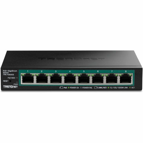 TRENDnet 8-Port Gigabit EdgeSmart PoE+ Switch, 8 x Gigabit PoE+ Ports, 64W PoE Power Budget, Managed PoE+ Switch, Wall Mountable, Desktop Ethernet Switch, Lifetime Protection, Black, TPE-TG82ES