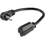 StarTech.com 1ft (0.3m) Power Extension Cord, Right Angle NEMA 5-15P to NEMA 5-15R, 13A 125V, 16AWG, Black, Outlet Extension Cable — PAC101R1