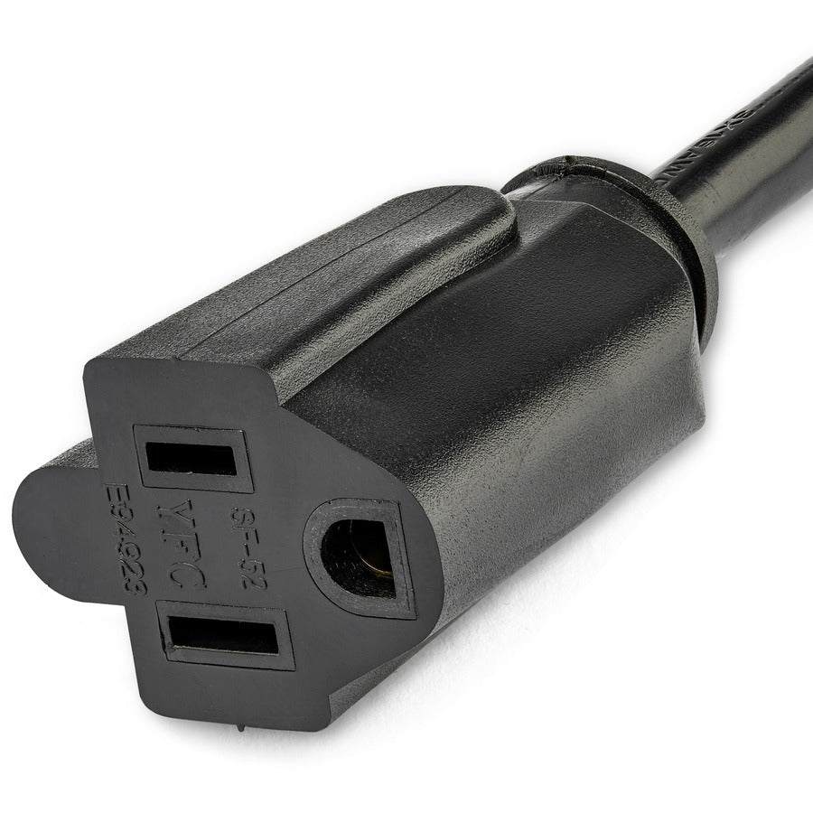 StarTech.com 1ft (0.3m) Power Extension Cord, Right Angle NEMA 5-15P to NEMA 5-15R, 13A 125V, 16AWG, Black, Outlet Extension Cable — PAC101R1
