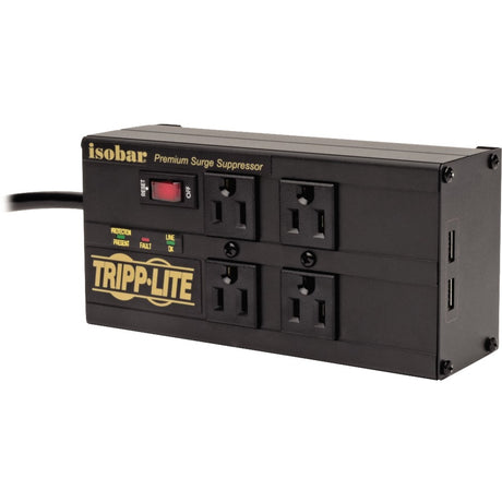Tripp Lite by Eaton Isobar 4-Outlet Surge Protector, 8 ft. (2.43 m) Cord, Right-Angle Plug, 3330 Joules, 2 USB Ports, Metal Housing — IBAR4ULTRAUSBB