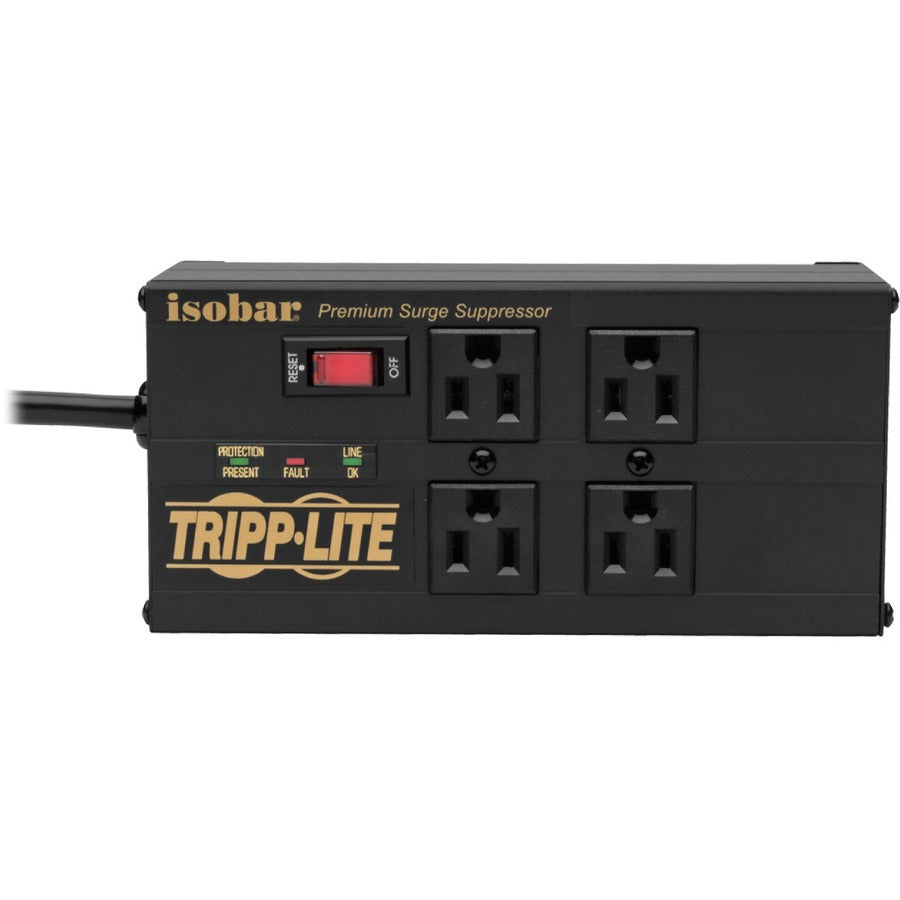Tripp Lite by Eaton Isobar 4-Outlet Surge Protector, 8 ft. (2.43 m) Cord, Right-Angle Plug, 3330 Joules, 2 USB Ports, Metal Housing — IBAR4ULTRAUSBB