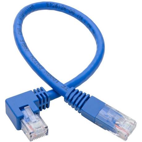 Eaton Tripp Lite Series Right-Angle Cat6 Gigabit Molded UTP Ethernet Cable (RJ45 Right-Angle M to RJ45 M), Blue, 1 ft. (0.31 m) — N204-001-BL-RA