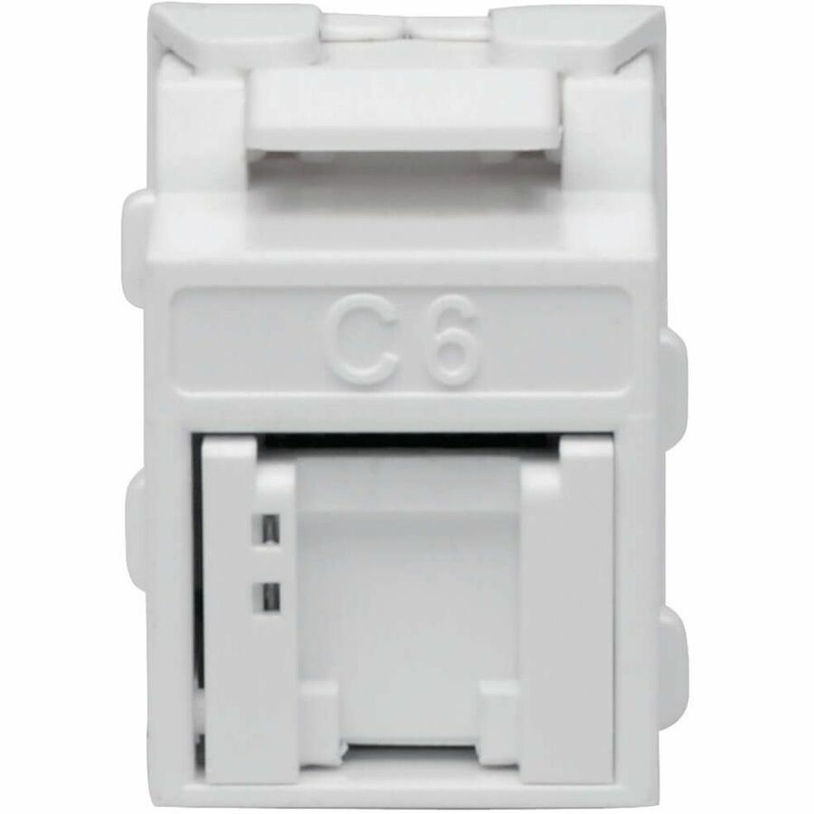 Tripp Lite by Eaton Keystone Jack Cat6/Cat5e, RJ45, Shuttered, Dust Cap - Toolless, PoE/PoE+ Compliant, White, TAA — N238-001-GY-TF