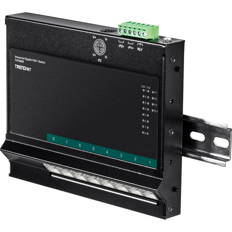 TRENDnet 8-Port Industrial Gigabit PoE+ Wall-Mounted Front Access Switch; 8X Gigabit PoE+ Ports; DIN-Rail Mount; 48 57V DC Power Input; IP30; 200W PoE Budget; Lifetime Protection; TI-PG80F