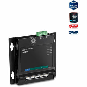 TRENDnet 5-Port Industrial Gigabit PoE+ Wall-Mounted Front Access Switch; 5X Gigabit PoE+ Ports; DIN-Rail Mount; 48 57V DC Power Input; IP30; 120W PoE Budget; Lifetime Protection; TI-PG50F