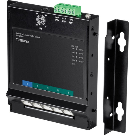 TRENDnet 5-Port Industrial Gigabit PoE+ Wall-Mounted Front Access Switch; 5X Gigabit PoE+ Ports; DIN-Rail Mount; 48 57V DC Power Input; IP30; 120W PoE Budget; Lifetime Protection; TI-PG50F