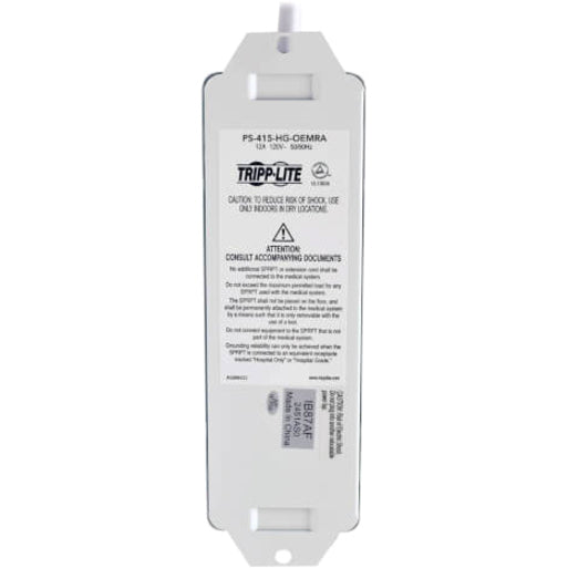 Tripp Lite by Eaton Safe-IT UL 1363A Medical-Grade Power Strip for Patient-Care Vicinity, 4 Hospital-Grade Outlets, 15 ft. Right-Angle Cord — PS-415-HG-OEMRA