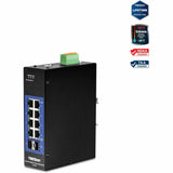 TRENDnet 10-Port Industrial Gigabit L2 Managed DIN-Rail Switch, TI-G102i, 8 X Gigabit, 2 X SFP Slots, DIN-Rail Mount, IP30, Ethernet Splitter, NDAA & TAA Compliant, Lifetime Protection, Black