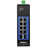 TRENDnet 10-Port Industrial Gigabit L2 Managed DIN-Rail Switch, TI-G102i, 8 X Gigabit, 2 X SFP Slots, DIN-Rail Mount, IP30, Ethernet Splitter, NDAA & TAA Compliant, Lifetime Protection, Black