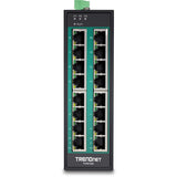TRENDnet 16-Port Hardened Industrial Unmanaged Gigabit 10/100/1000Mbps DIN-Rail Switch w/ 16 Gigabit PoE+ Ports; Lifetime Protection; TI-PG160