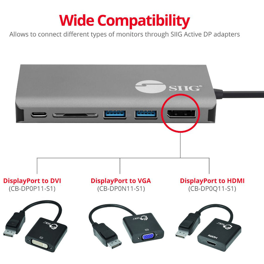 SIIG USB-C MST Video with Hub, LAN and PD 3.0 Docking - 7-in-1 MST Docking Station with 100W PD - MacOS for DP or HDMI Video — JU-DK0F11-S1