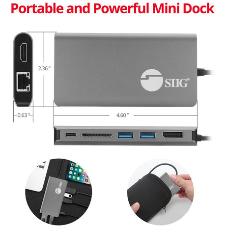 SIIG USB-C MST Video with Hub, LAN and PD 3.0 Docking - 7-in-1 MST Docking Station with 100W PD - MacOS for DP or HDMI Video — JU-DK0F11-S1