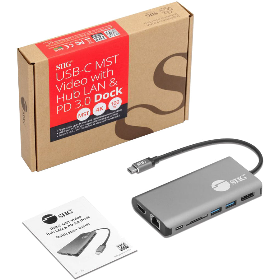 SIIG USB-C MST Video with Hub, LAN and PD 3.0 Docking - 7-in-1 MST Docking Station with 100W PD - MacOS for DP or HDMI Video — JU-DK0F11-S1