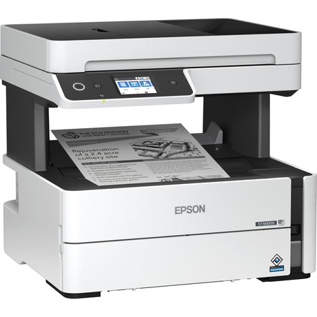 Epson WorkForce ST-M3000 Monochrome Multifunction Supertank Printer. Cartridge Free MFP with ADF & Fax Inkjet copier/Fax/Scanner-1200x2400 dpi Print-Automatic Duplex Print-1200 dpi Optical Scan-20 ppm-Up to 23k pages of ink-Wireless LAN — C11CG93201