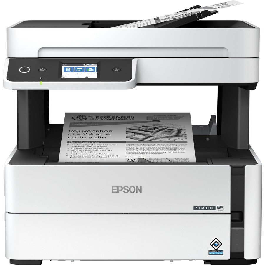 Epson WorkForce ST-M3000 Monochrome Multifunction Supertank Printer. Cartridge Free MFP with ADF & Fax Inkjet copier/Fax/Scanner-1200x2400 dpi Print-Automatic Duplex Print-1200 dpi Optical Scan-20 ppm-Up to 23k pages of ink-Wireless LAN — C11CG93201