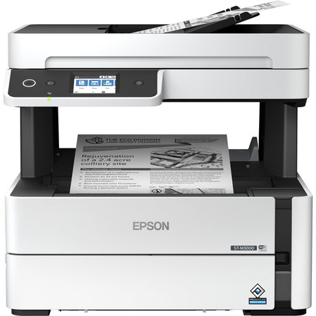 Epson WorkForce ST-M3000 Monochrome Multifunction Supertank Printer. Cartridge Free MFP with ADF & Fax Inkjet copier/Fax/Scanner-1200x2400 dpi Print-Automatic Duplex Print-1200 dpi Optical Scan-20 ppm-Up to 23k pages of ink-Wireless LAN — C11CG93201