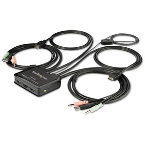 StarTech.com 2 Port HDMI KVM Switch - 4K 60Hz - Compact UHD HDMI USB KVM Switch with 4ft Cables & Audio - Bus Powered & Remote Switching — SV211HDUA4K