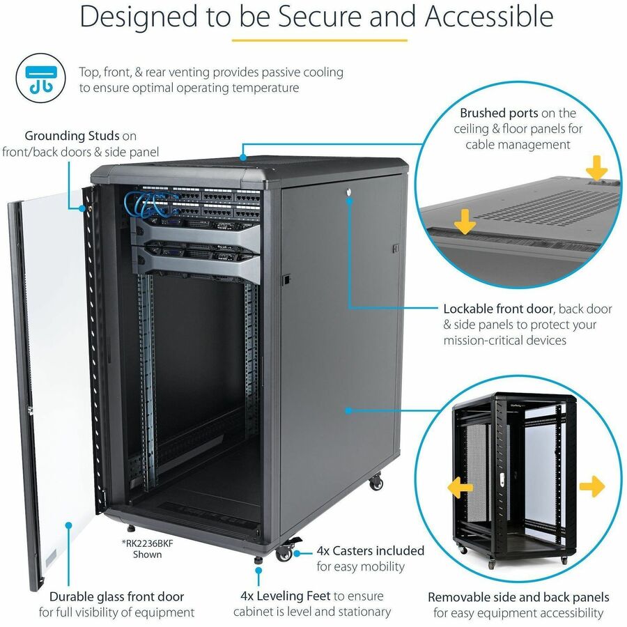 StarTech.com 4-Post 18U Server Rack Cabinet, 19" Data Rack Cabinet for Computer / IT Equipment, Home Network Rack, Half Height Server Rack — RK1836BKF