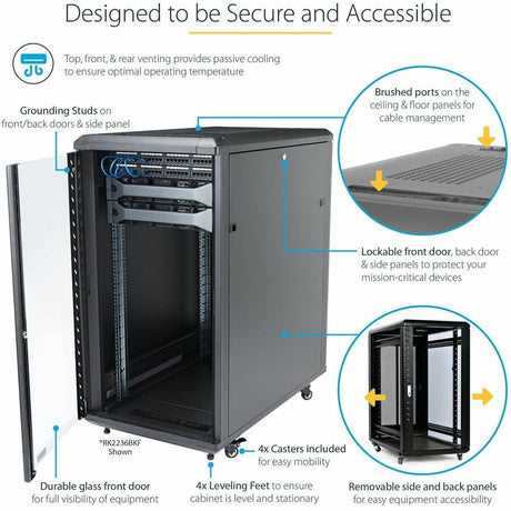 StarTech.com 4-Post 18U Server Rack Cabinet, 19" Data Rack Cabinet for Computer / IT Equipment, Home Network Rack, Half Height Server Rack — RK1836BKF