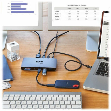 Tripp Lite by Eaton Thunderbolt 3 Dock w USB-C Compatibility, Dual Display - 8K DisplayPort, USB 3.2 Gen 2 10G, USB-A/C Hub, Memory Card, GbE, 60W Charging — MTB3-DOCK-03