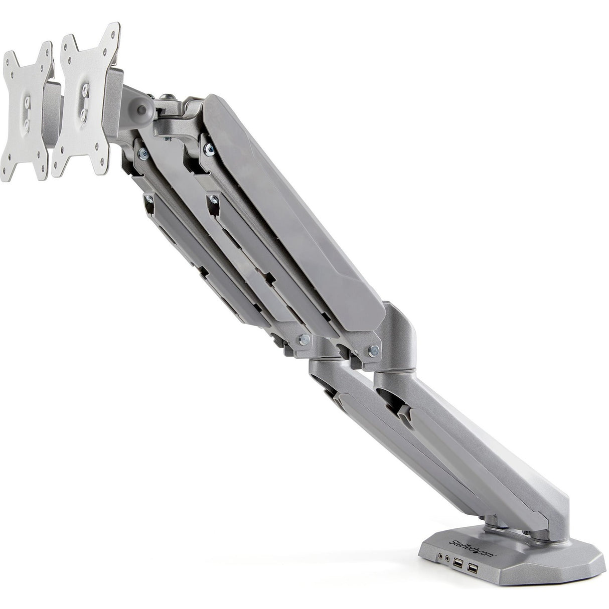 StarTech.com Desk Mount Dual Monitor Arm with USB & 3.5mm Audio, Desk Clamp Ergonomic VESA Mount for up to 32" (17.6lb/8kg) Displays — ARMSLIMDUOS