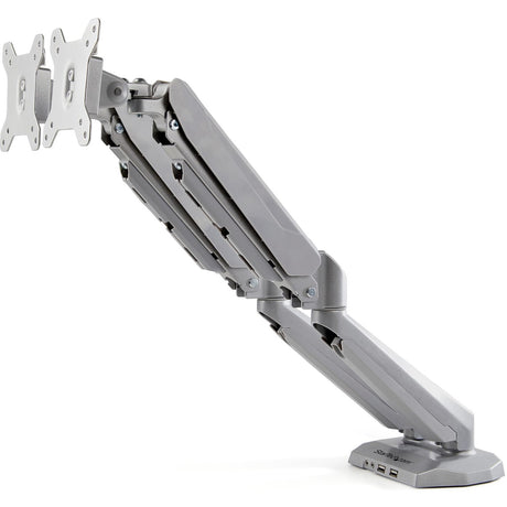 StarTech.com Desk Mount Dual Monitor Arm with USB & 3.5mm Audio, Desk Clamp Ergonomic VESA Mount for up to 32" (17.6lb/8kg) Displays — ARMSLIMDUOS