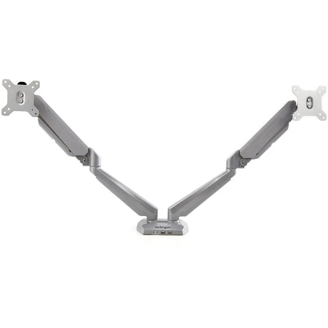 StarTech.com Desk Mount Dual Monitor Arm with USB & 3.5mm Audio, Desk Clamp Ergonomic VESA Mount for up to 32" (17.6lb/8kg) Displays — ARMSLIMDUOS