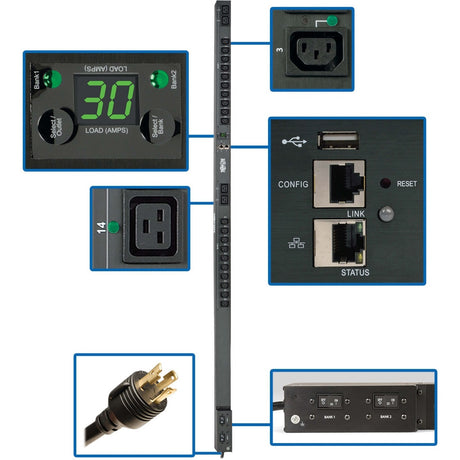 Tripp Lite by Eaton PDU 5.5kW Single-Phase Monitored Per-Outlet PDU - LX Platform 24 Outlets (208/230V) L6-30P Input 0U TAA — PDUNVR30HVLX