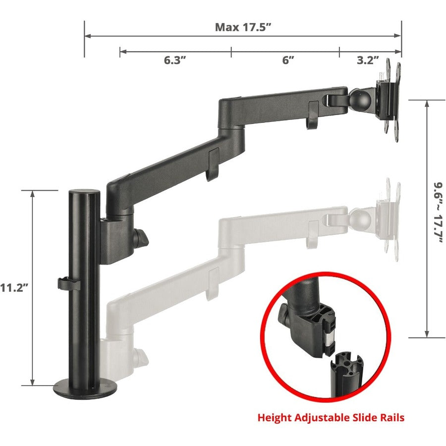 SIIG Single Pole Arm Multi-Angle Replaceable Articulating Monitor Desk Mount - 14" to 30" — CE-MT3D11-S1