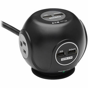 Tripp Lite by Eaton 3-Outlet Spherical Surge Protector, 4 USB Ports (4.8A Shared) - 6 ft. (1.83 m) Cord, 5-15P Plug, 540 Joules, Black — TLP36USB