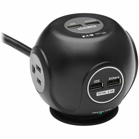 Tripp Lite by Eaton 3-Outlet Spherical Surge Protector, 4 USB Ports (4.8A Shared) - 6 ft. (1.83 m) Cord, 5-15P Plug, 540 Joules, Black — TLP36USB