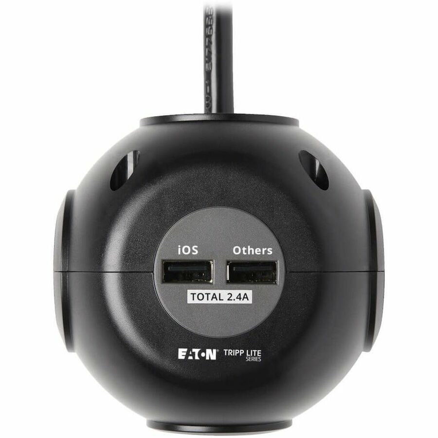 Tripp Lite by Eaton 3-Outlet Spherical Surge Protector, 4 USB Ports (4.8A Shared) - 6 ft. (1.83 m) Cord, 5-15P Plug, 540 Joules, Black — TLP36USB