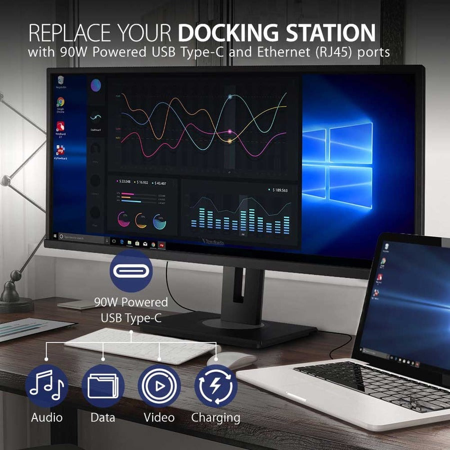 ViewSonic VG3456 34 Inch 21:9 UltraWide WQHD 1440p Monitor with Ergonomics Design USB C Docking Built-In Gigabit Ethernet for Home and Office — VG3456CA
