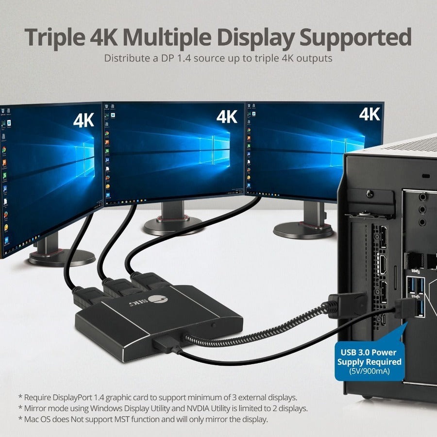 SIIG 8K 1x3 DisplayPort 1.4 to DisplayPort MST Hub Splitter — CE-DP0P11-S1