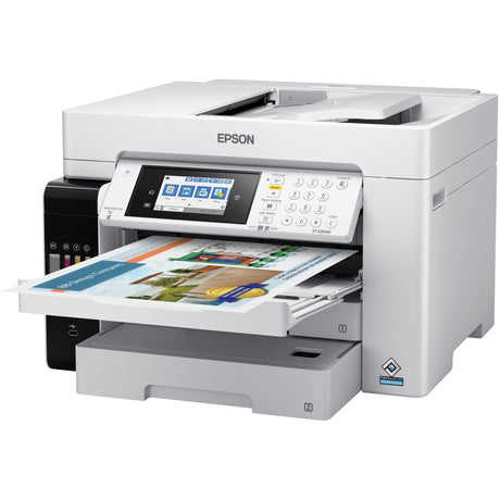 Epson WorkForce ST-C8090 Inkjet Multifunction Printer-Color-Copier/Fax/Scanner-4800x1200 dpi Print-Automatic Duplex Print-66000 Pages-550 sheets Input-Color Flatbed Scanner-1200 dpi Optical Scan-Color Fax-Wireless LAN-Epson Connect-Mopria — C11CH71203