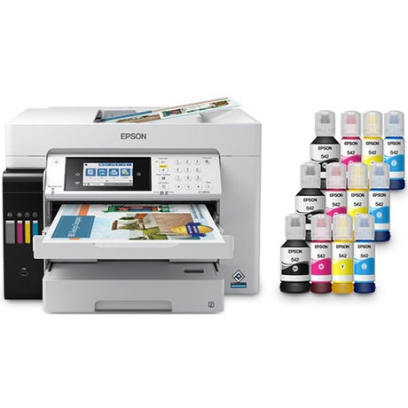 Epson WorkForce ST-C8090 Inkjet Multifunction Printer-Color-Copier/Fax/Scanner-4800x1200 dpi Print-Automatic Duplex Print-66000 Pages-550 sheets Input-Color Flatbed Scanner-1200 dpi Optical Scan-Color Fax-Wireless LAN-Epson Connect-Mopria — C11CH71203
