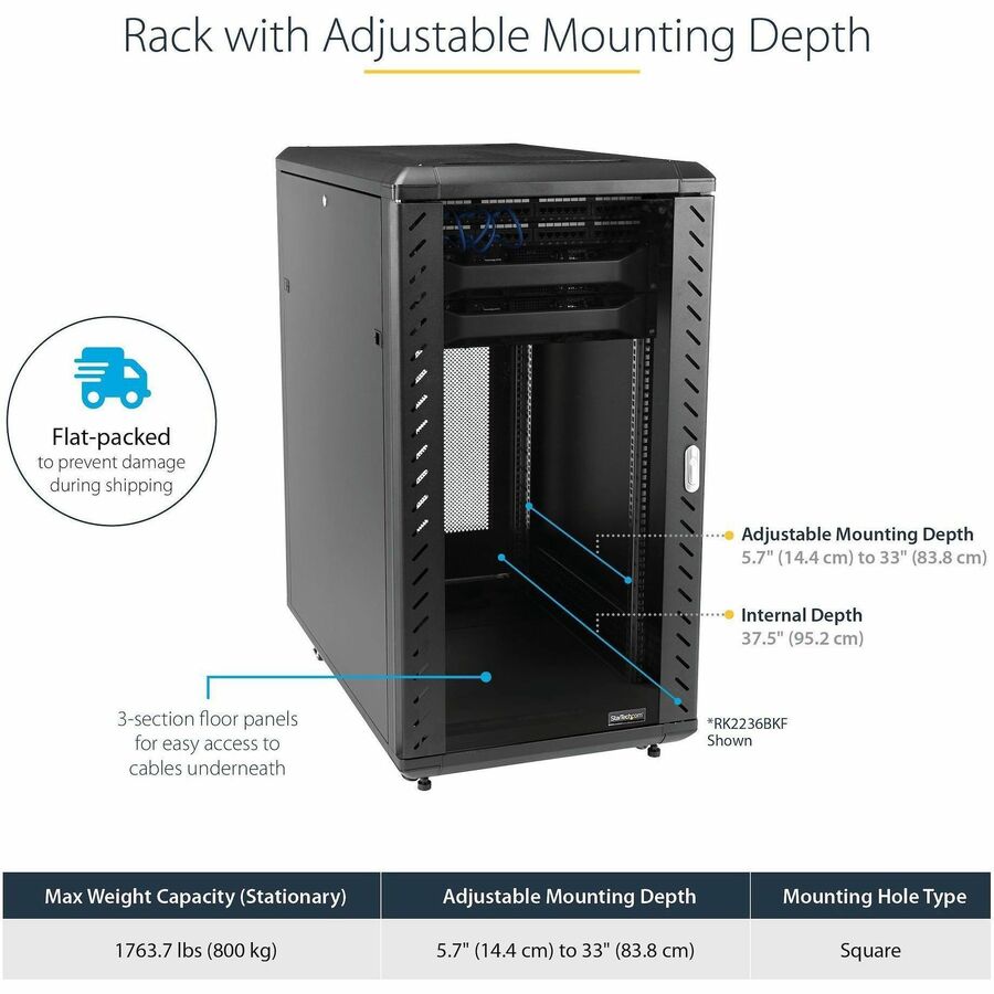 StarTech.com 4-Post 32U Server Rack Cabinet, 19" Data Rack Cabinet for Computer / IT Equipment, Home Network Rack, Half Height Server Rack — RK3236BKF